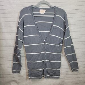 COUNTRY SOPHISTICATES BY PENDELTON GRAY STRIPED BUTTON CARDIGAN, SZ SMALL